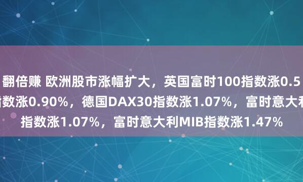 翻倍赚 欧洲股市涨幅扩大，英国富时100指数涨0.58%，法国CAC40指数涨0.90%，德国DAX30指数涨1.07%，富时意大利MIB指数涨1.47%